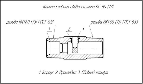 Клапан сливной, схема. Клапан сливной сбивного типа КС-60(73)