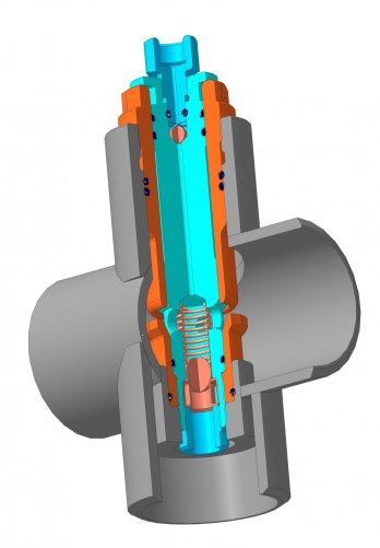 Клапан обратный Н06.047. В разрезе.  Клапан обратный Н06.047. В разрезе. 3D макет. Фонтанная арматура. Обуховская промышленная компания